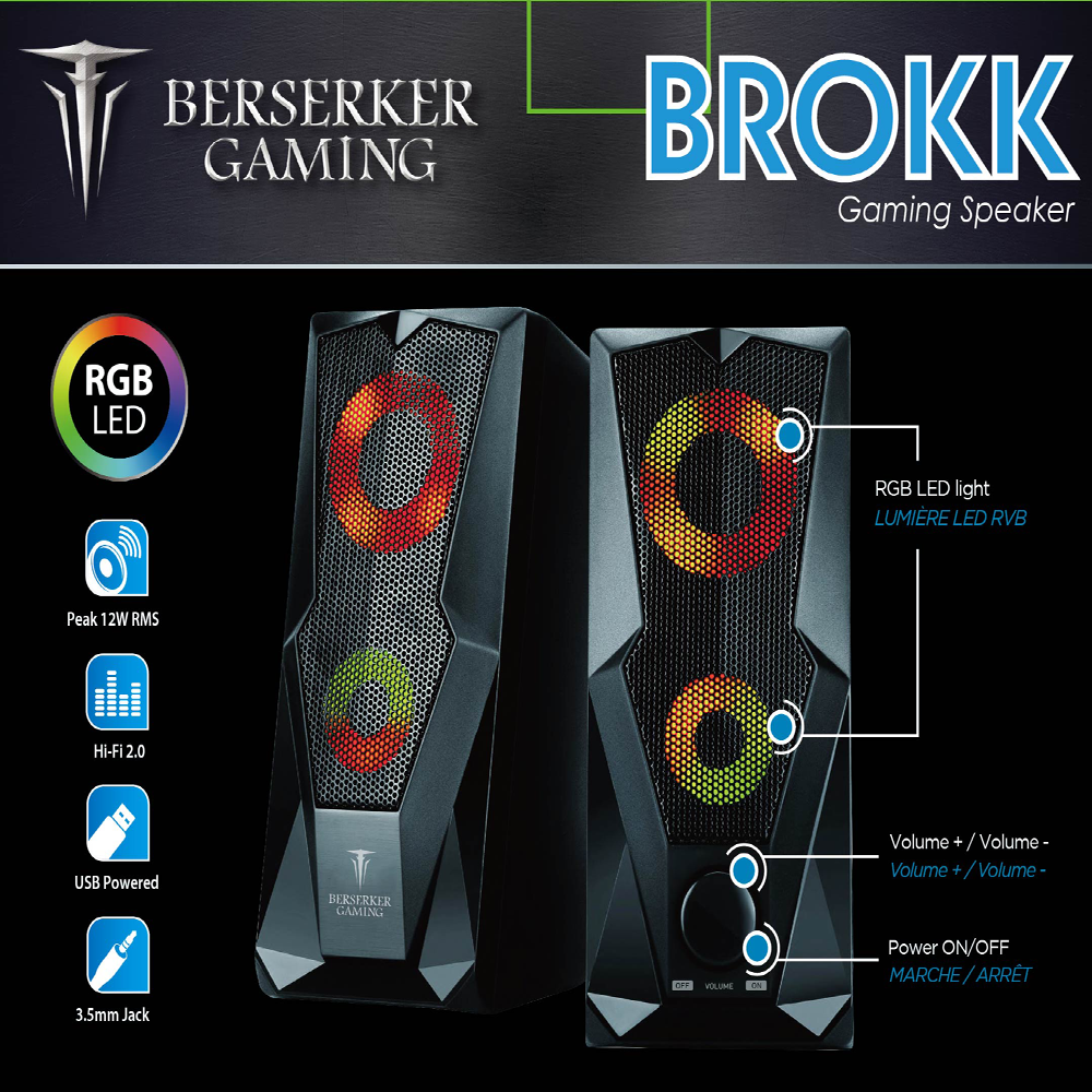 Haut parleurs 2.0 Gaming - Berserker Gaming Brokk Black Illuminated